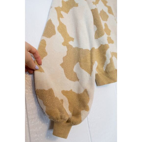 CAROLINE CONSTAS Camo Wool Knit Metallic Balloon Sleeve Crewneck Sweater SMALL - Picture 4 of 8